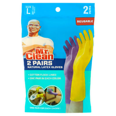 Mr. Clean Reusable Natural Latex Gloves, Size L, 2 pair Fairway