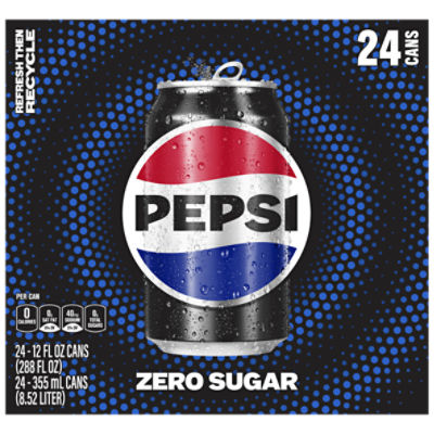 Pepsi Zero Sugar Soda Cola, 12 Fl Oz, 24 Count ShopRite