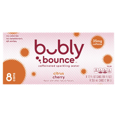Bubly Bounce Citrus Cherry Caffeinated Sparkling Water, 12 fl oz, 8 count ShopRite
