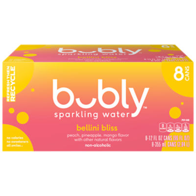 Bubly Sparkling Water, Bellini Bliss, 12 Fl Oz, 8 Count ShopRite