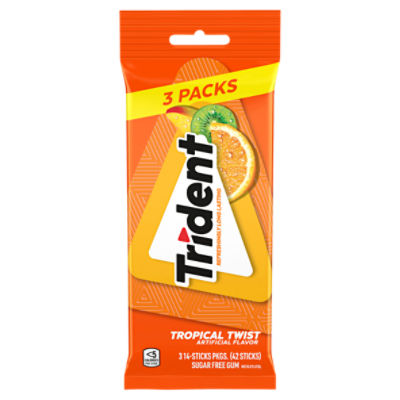 Trident Tropical Twist Sugar Free Gum with Xylitol, 14 count The