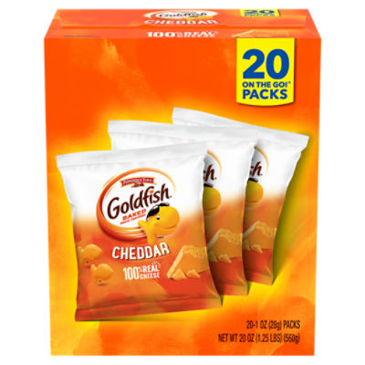 Goldfish Cheddar Cheese Crackers, 1 oz OntheGo Snack Packs, 20 Count Box ShopRite
