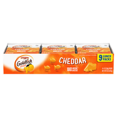 Goldfish Cheddar Cheese Crackers, 1 oz OntheGo Snack Packs, 9 Count Tray