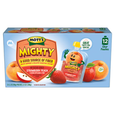 MOTT'S Mighty Strawberry Peach Flavored Applesauce & Fiber, 3.2 oz, 12