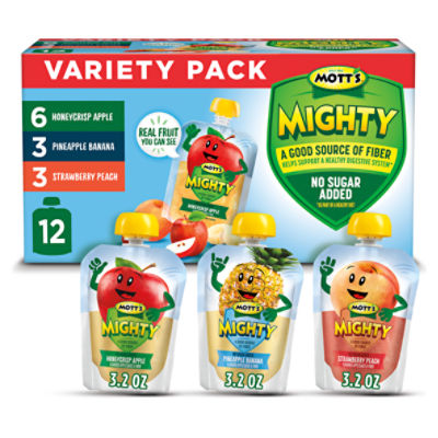 Mott's Mighty No Sugar Added Applesauce & Fiber Variety Pack, 3.2 oz, 12 count ShopRite