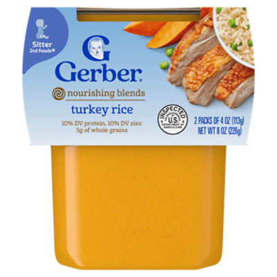 Gerber 2nd Foods Turkey Rice Baby Food, Sitter, 4 oz, 2 count