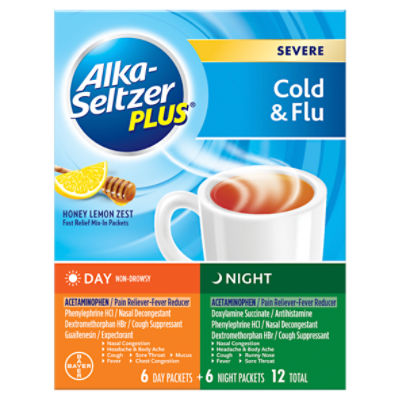 AlkaSeltzer Plus Honey Lemon Zest Severe Cold & Flu Day and Night