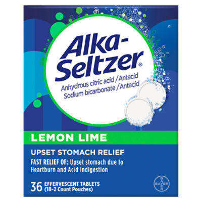 AlkaSeltzer Lemon Lime Upset Stomach Relief Effervescent Tablets, 36