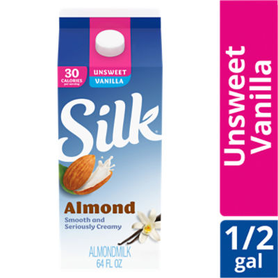 Silk Almond Milk, Unsweet Vanilla, Dairy Free, Gluten Free, 64 FL ounce Half Gallon ShopRite