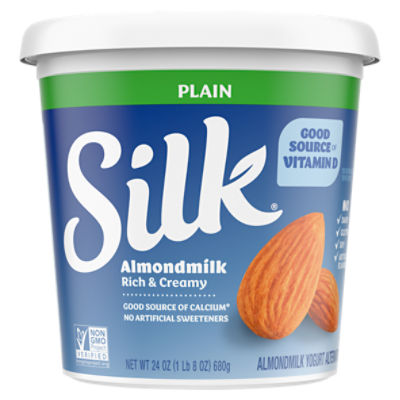 Silk Plain Dairy Free, Almond Milk Plant Based Yogurt Alternative, 24