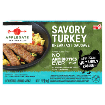 Applegate Naturals Savory Turkey Breakfast Sausage, 10 count, 7 oz