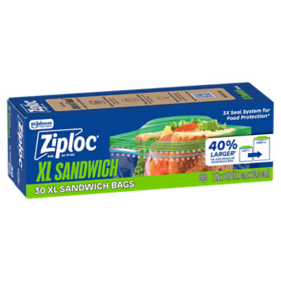 Ziploc® Brand XL Sandwich Bags with New EasyGuide™ Texture and Grip 'n