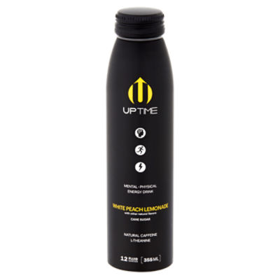 UPTIME White Peach Lemonade Cane Sugar Mental Physical, Energy Drink