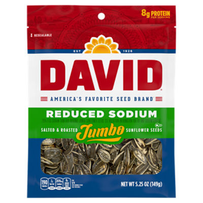 David Reduced Sodium Salted & Roasted Sunflower Seeds Jumbo, 5.25 oz