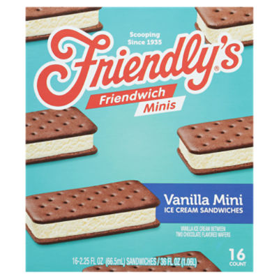 Friendly's Vanilla Friendwich Minis Ice Cream Sandwiches, 16 count, 2.