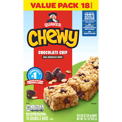 Quaker Chewy Chocolate Chip Granola Bars Value Pack, 0.84 oz, 18 count