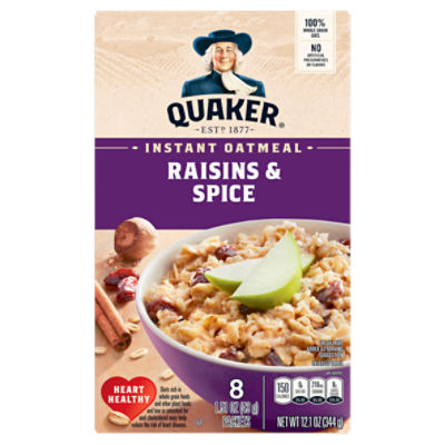 Quaker Raisins & Spice Instant Oatmeal, 1.51 oz, 8 count, 12.1 oz