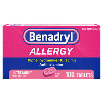 Benadryl Ultratabs Allergy Diphenhydramine HCl Antihistamine 25 mg, Tablets
