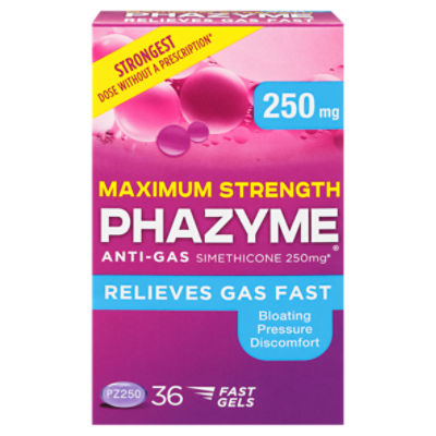 Phazyme Ultra Strength AntiGas Simethicone Fast Gels, 250 mg, 36 count