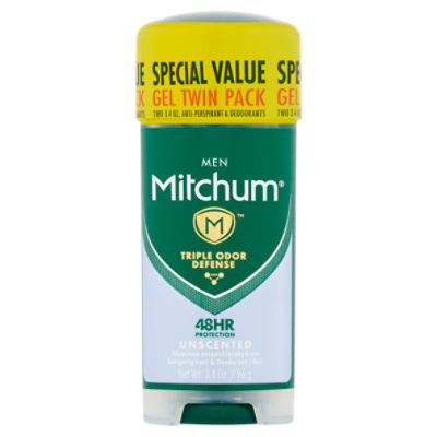 Mitchum Men Unscented Antiperspirant & Deodorant Gel Twin Pack Special