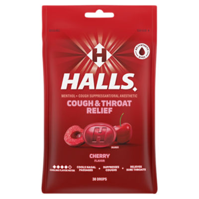 HALLS Relief Cherry Cough Drops, 30 Drops