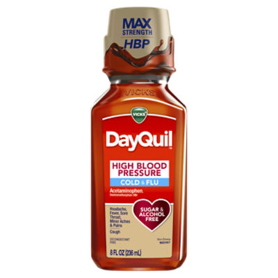 VICKS DayQuil Max Strength High Blood Pressure Cold & Flu Liquid, 8 fl oz