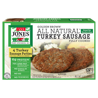 Jones Dairy Farm Golden Brown All Natural Turkey Sausage Patties, 4