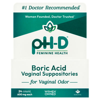 pHD Feminine Health Boric Acid Vaginal Suppositories, 600 mg, 24 count