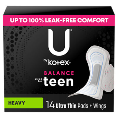 U by Kotex Balance Sized for Teens Ultra Thin Pads with Wings, Extra