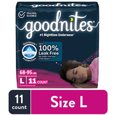 Goodnites Girls' Nighttime Bedwetting Underwear, Size Large (6895 lbs
