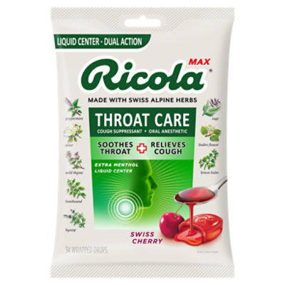 Ricola Max Throat Care Swiss Cherry Drops, 34 count