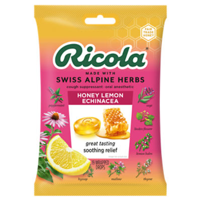 Ricola Honey Lemon Echinacea Cough Suppressant Oral Anesthetic Drops