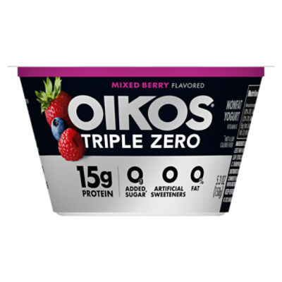 Oikos Triple Zero Mixed Berry 15g Protein, 0g Added Sugar, Nonfat Greek