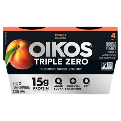 Oikos Triple Zero Peach 15g Protein, Sugar Free, Nonfat Greek Yogurt