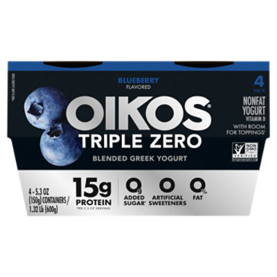 Oikos Triple Zero Blueberry 15g Protein, No Sugar Added, Nonfat Greek