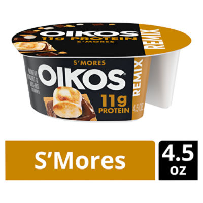 Oikos REMIX S'mores 11g Protein Vanilla Nonfat Greek Yogurt with Graham Cookies, Dark Chocolate
