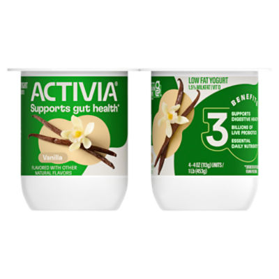 Activia Vanilla Probiotic Yogurt, Lowfat Yogurt Cups, 4 ounce, 4 CT