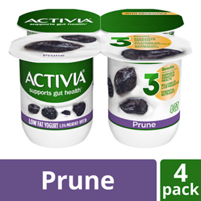 Activia Prune Probiotic Yogurt, Lowfat Yogurt Cups, 4 ounce, 4 CT Fairway
