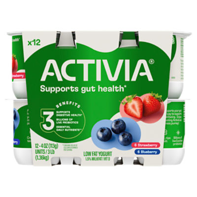 Activia Strawberry and Blueberry Flavor Lowfat Yogurt, 4 oz, 12 count