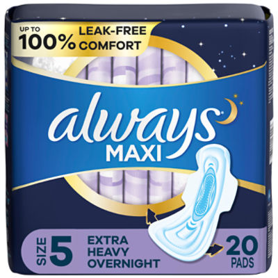 Always Maxi Overnight Pads with Wings, Size 5, Extra Heavy Overnight