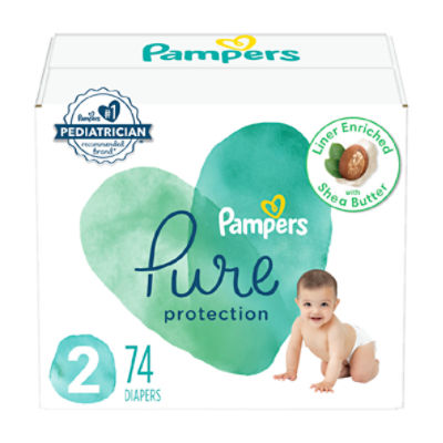 Pampers Pure Protection Diapers Super Pack, Size 2, 1218 lb, 74 count