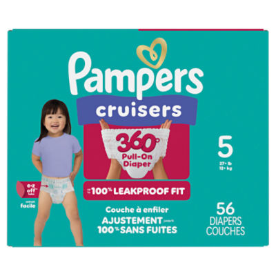 Pampers Cruisers 360° Gap-Free Fit Diapers, Size 5, 27+ lb, 56 count