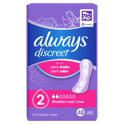Always Discreet Incontinence Panty Liners for Bladder Leaks, 2 Size