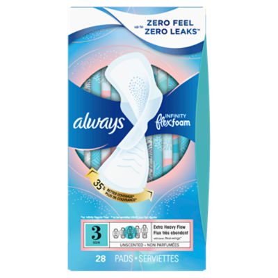 Always Infinity Feminine Pads for Women, Size 3, Extra Heavy Flow, with