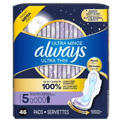 Always Ultra Thin Extra Heavy Overnight with FlexiWings Pads Mega Pack