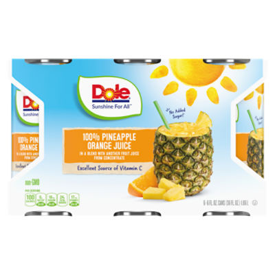 Dole 100 Pineapple Orange Juice, 6 fl oz, 6 count Fairway