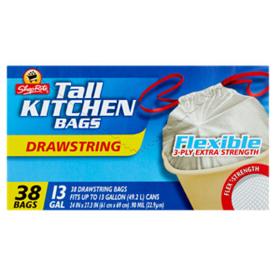 ShopRite 13 Gal Drawstring Tall Kitchen Bags, 38 count