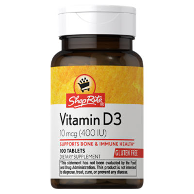 ShopRite Vitamin D3 Tablets, 10 mcg (400 IU), 100 count ShopRite