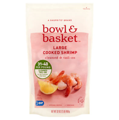Bowl & Basket Cleaned & TailOn Cooked Shrimp, Large, 6280 shrimp per