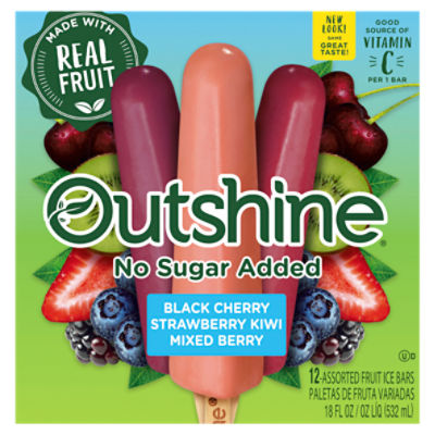 Outshine Black Cherry, Strawberry Kiwi, Mixed Berry Fruit Ice Bars, 12